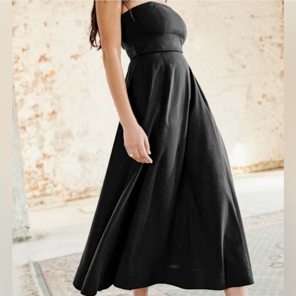 NWOT Sezane Soleane Strapless Black Linen Midi Dress - Picture 5 of 9